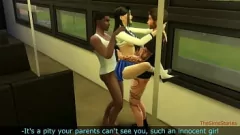 Reproducir Sims 4: Trío de la universidad japonesa salvaje en el transporte público - a tientas y jodidas analmente