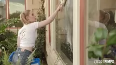 Play Emma Starletto and Steve Holmes in a Steamy Summer Saga: Petite Blonde Spinner Teases with Upskirt and Thong